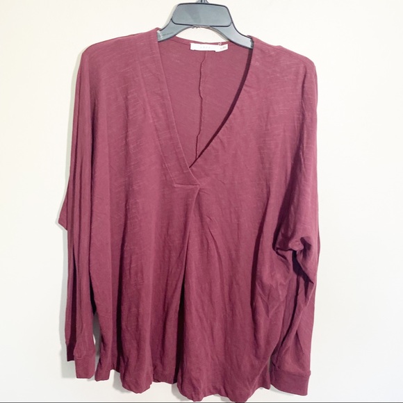Lush Tops - Lush Long Sleeve Dolman V-neck long sleeve oversized Top Burgundy size Small